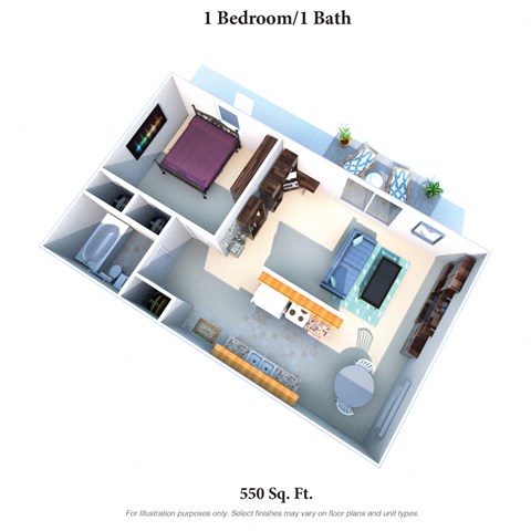 1 bed 1 bath floor plan A at Crown Pointe Apartments, Kentucky